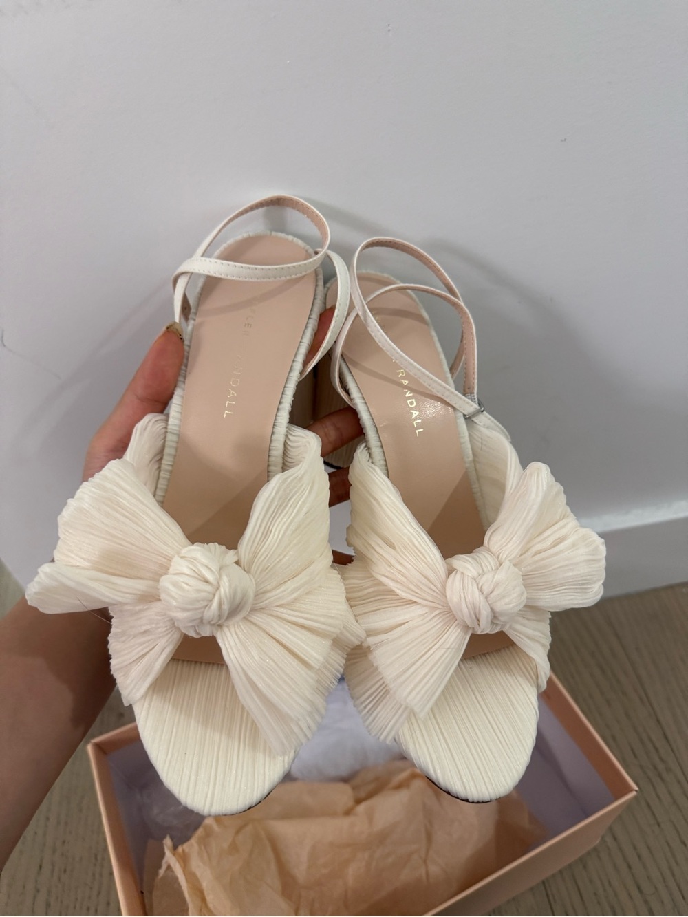 Loeffler Randall Cream Knot Bow Slingback Sandals